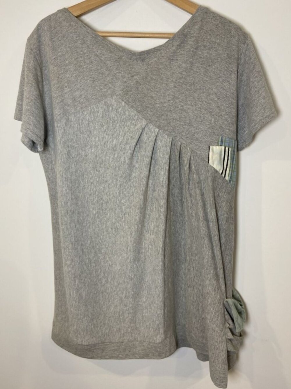 Liz Alig Shirt Artsy Laganlook Oversize Gray Patchwork Plaid M
